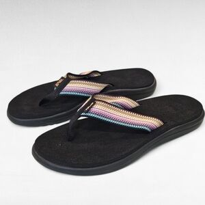 Teva Voya Flip Antiguous Black Multi T-Bar Flip Flop Sandals Size 6